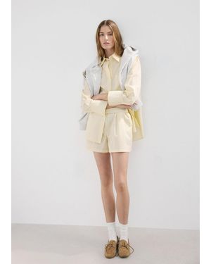 Mango Striped Poplin Shorts With Embroidered Message - Natural