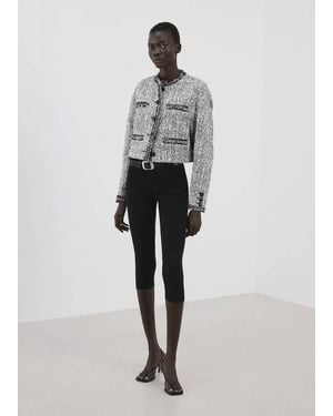 Mango Tweed Jacket With Frayed Ends - Black