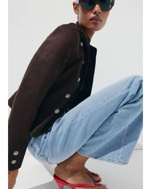 Mango Wide Leg Mid-Rise Jeans With Pockets - Blue