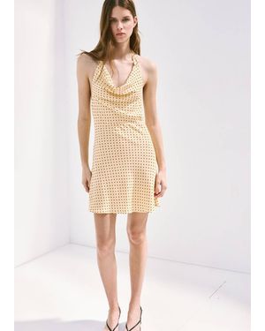 Mango Polka Dot Dress With Draped Collar - White