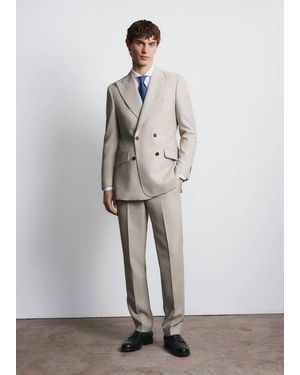 Mango Double-Breasted Blazer 100% Wool Vitale Barberis Canonico - Grey