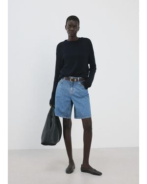 Mango High-Waist Straight-Fit Denim Shorts - Blue
