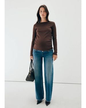 Mango Striped Boat-Neck T-Shirt - Blue