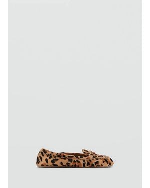 Mango Leopard-Print Leather Moccasins - Brown
