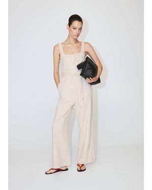 Mango Linen Cropped Playsuit With Belt - White