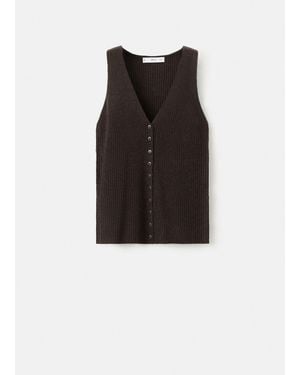 Mango Openwork Knitted Waistcoat - Black