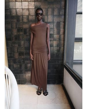 Mango Asymmetrical Dress With Gathered Body - Brown