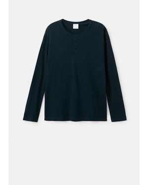 Mango Henley Linen-Blend T-Shirt - Blue