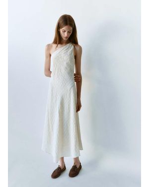 Mango Asymmetric Textured Chequered Dress - White