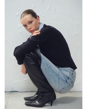 Mango Tall Leather Boots - Blue
