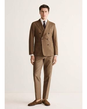 Mango Slim Fit Lyocell And Cotton Suit Pants - Natural