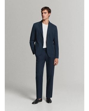Mango Slim-Fit Suit Jacket Made From A Linen-Lyocell Blend - Blue