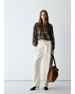 Mango Checked Shirt With Puffed Sleeves - White