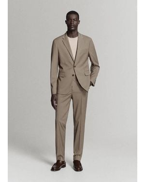 Mango Milan Slim-Fit Suit Trousers - Natural