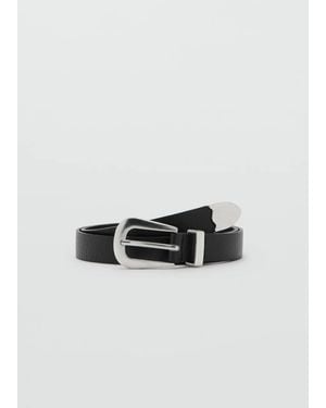 Mango Leather Belt With Metal Detail - Black