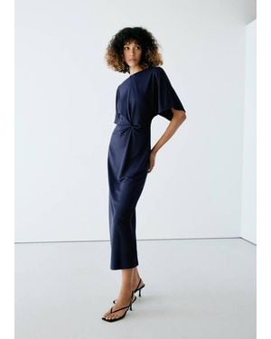 Mango Knit Dress With Knot Detail - Blue
