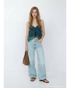 MANGO TEEN Wide Leg Stitched Jeans - Blue