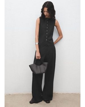 Mango Round Neck Buttoned Waistcoat - Black