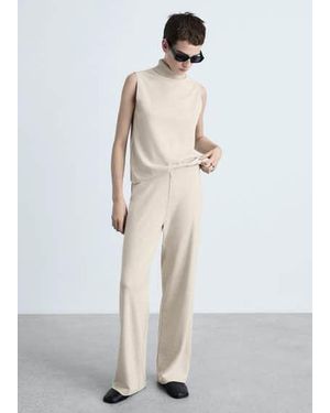 Mango Fine-Knit Wideleg Trousers - White