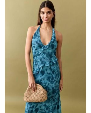 MANGO TEEN Natural Fibre Clutch Bag - Blue