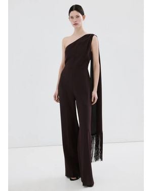 Mango Asymmetric Fringed Scarf Jumpsuit - Brown