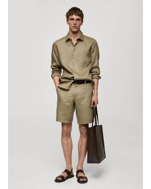 Mango Regular-Fit 100% Linen Shirt Khaki - Natural