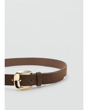 Mango Suede Belt With Square Buckle - Brown