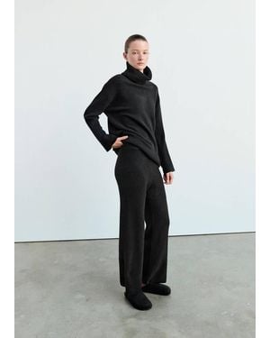 Mango Jersey Pyjama Top With Roll Neck - Black