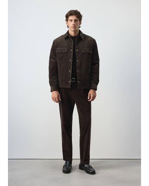 Mango Veste Velours Côtelé Poches Café - Noir