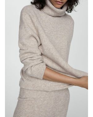 Mango Thick-Knit Turtleneck Pullover Jumper - Natural