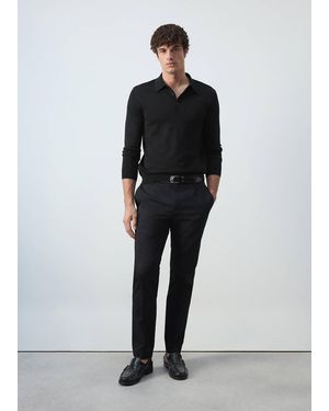 Mango Fine-Knit Polo Jumper - Black