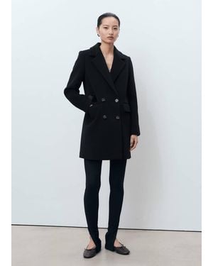 Mango Double-Breasted Wool Blend Coat - Black