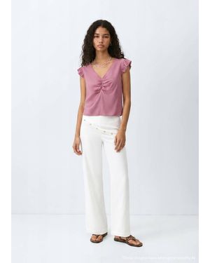 MANGO TEEN V-Neck Top With Frill Detail - White