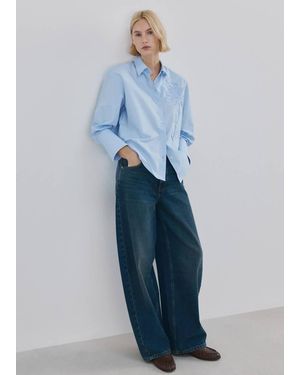 Mango Floral Embroidered Shirt - Blue
