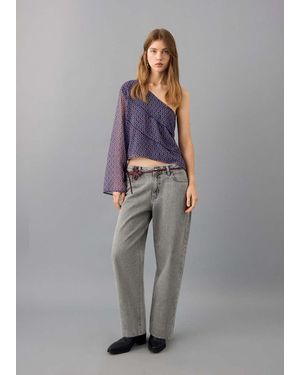 MANGO TEEN Asymmetrical Printed Blouse - Grey