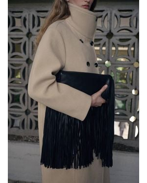 Mango Leather Handbag With Fringes - Grey