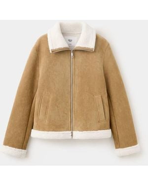 MANGO TEEN Suede Effect Sheepskin Coat - Natural