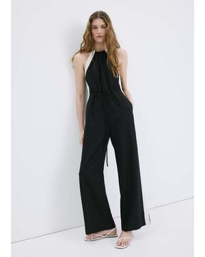 Mango Linen Halter-Neck Jumpsuit With Contrast Stripe - Black