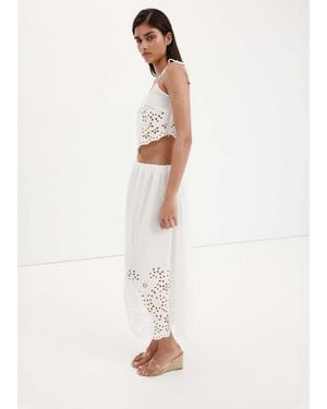 Mango Embroidered Open-Work Top - Natural