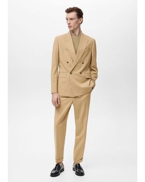 Mango Boston Regular-Fit Double-Breasted Suit Jacket - Natural