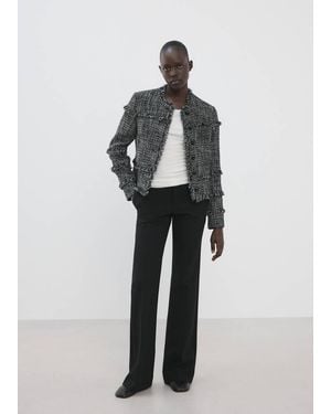 Mango Tweed Jacket With Frayed Ends - Black