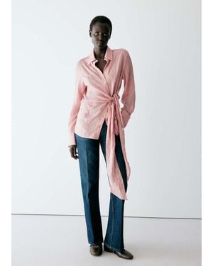 Mango Striped Blouse With Bow Detail - Pink