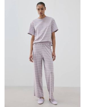 Mango Cotton Striped Pyjama Bottoms - Purple
