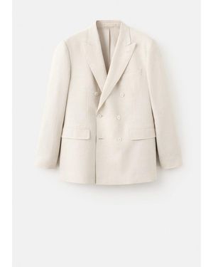 Mango Amalfi 100% Linen Slim-Fit Double-Breasted Suit Jacket - Natural