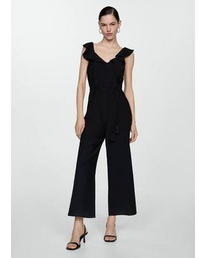 Mango Long Jumpsuit With Tassel Belt - Blue