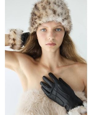Mango Gloves With Faux Fur Detail - Black