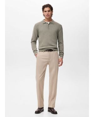 Mango Pullover Polo Maglia Misto Lana Verde Pastello - Grigio
