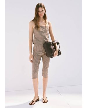 Mango Gingham Check Button Top - White