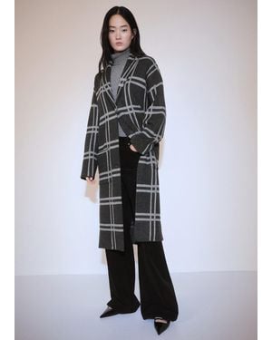 Mango Check Knitted Coat Charcoal - White