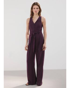 Mango Belt Linen Jumpsuit - Purple